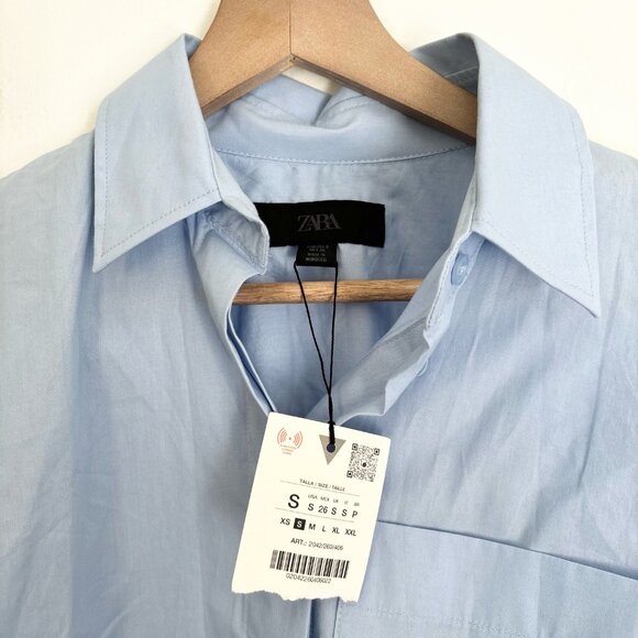Zara NWT light blue box fit button down top - Picture 2 of 4
